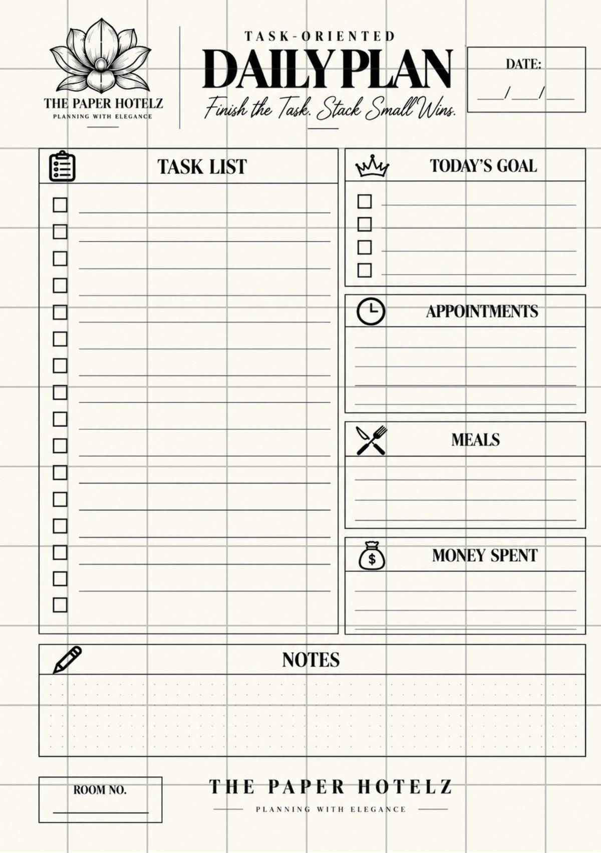 The Paper Hotelz Minimal Daily Plan Bundle | 5 A5 Printable Planner Pages | Digital Download
