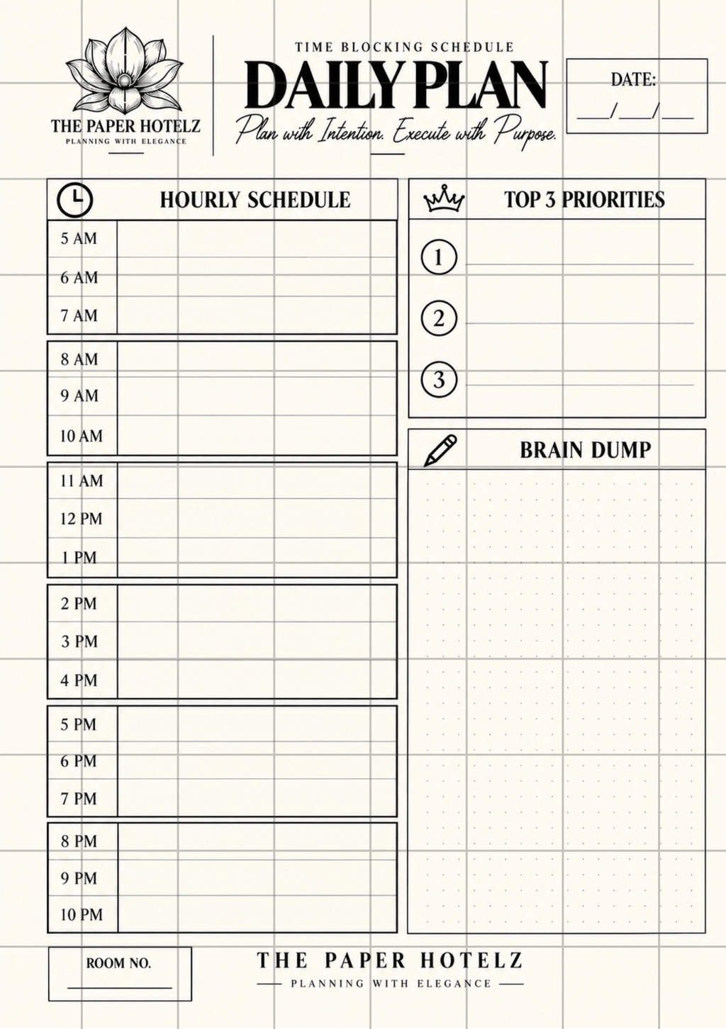 The Paper Hotelz Minimal Daily Plan Bundle | 5 A5 Printable Planner Pages | Digital Download