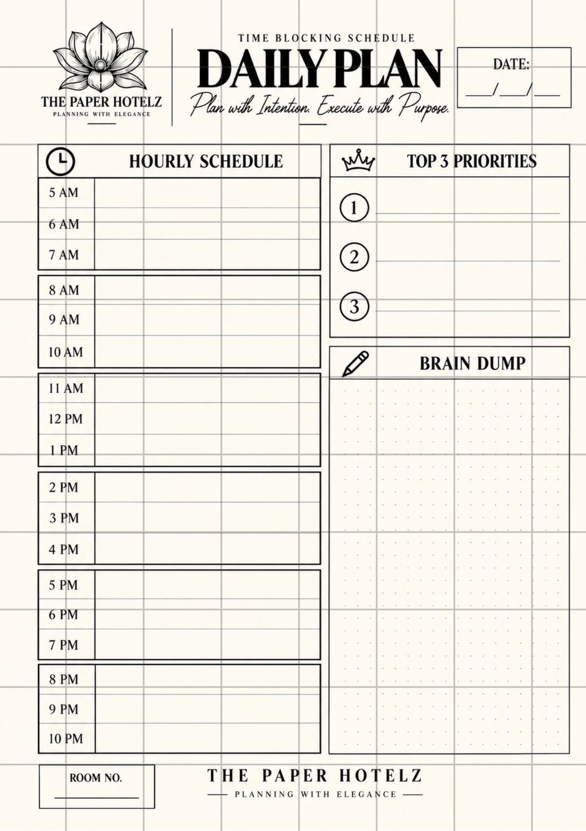 The Paper Hotelz Minimal Daily Plan Bundle | 5 A5 Printable Planner Pages | Digital Download