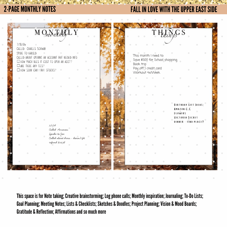 Fall in Love with the Upper East Side | A5 Monthly Deco Planner Kit | Weekly Planner | PDF Digital Download