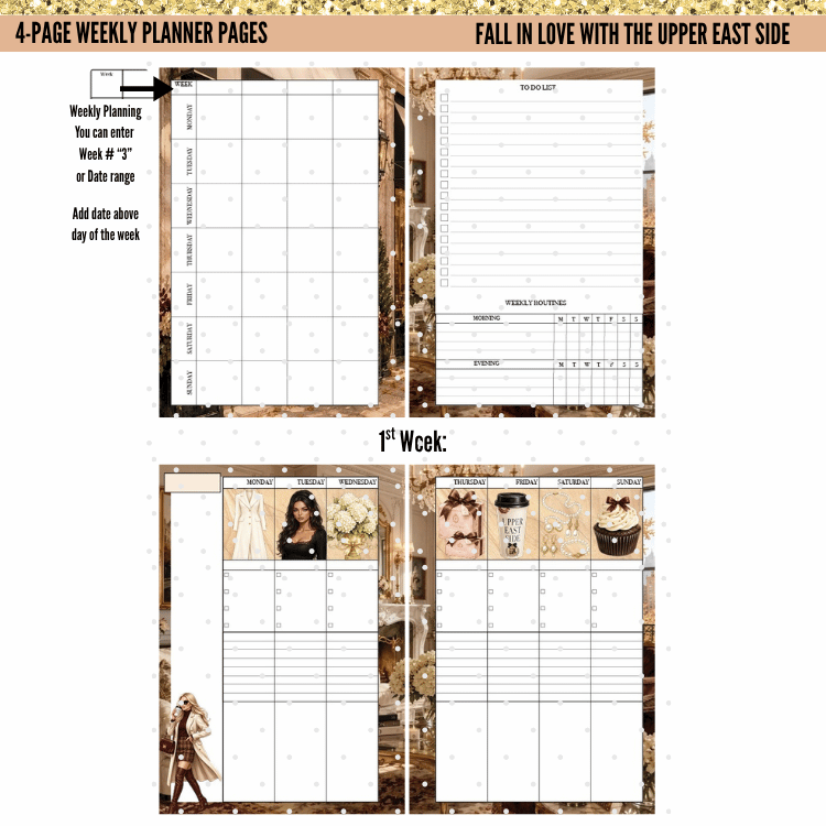 Fall in Love with the Upper East Side | A5 Monthly Deco Planner Kit | Weekly Planner | PDF Digital Download