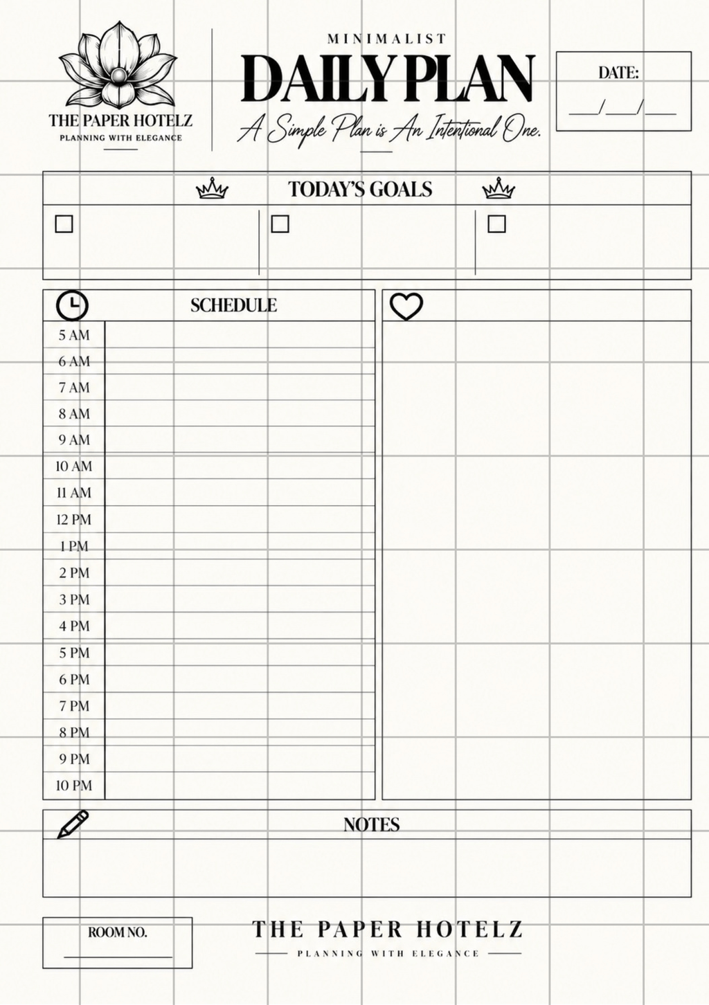 The Paper Hotelz Minimal Daily Plan Bundle | 5 A5 Printable Planner Pages | Digital Download