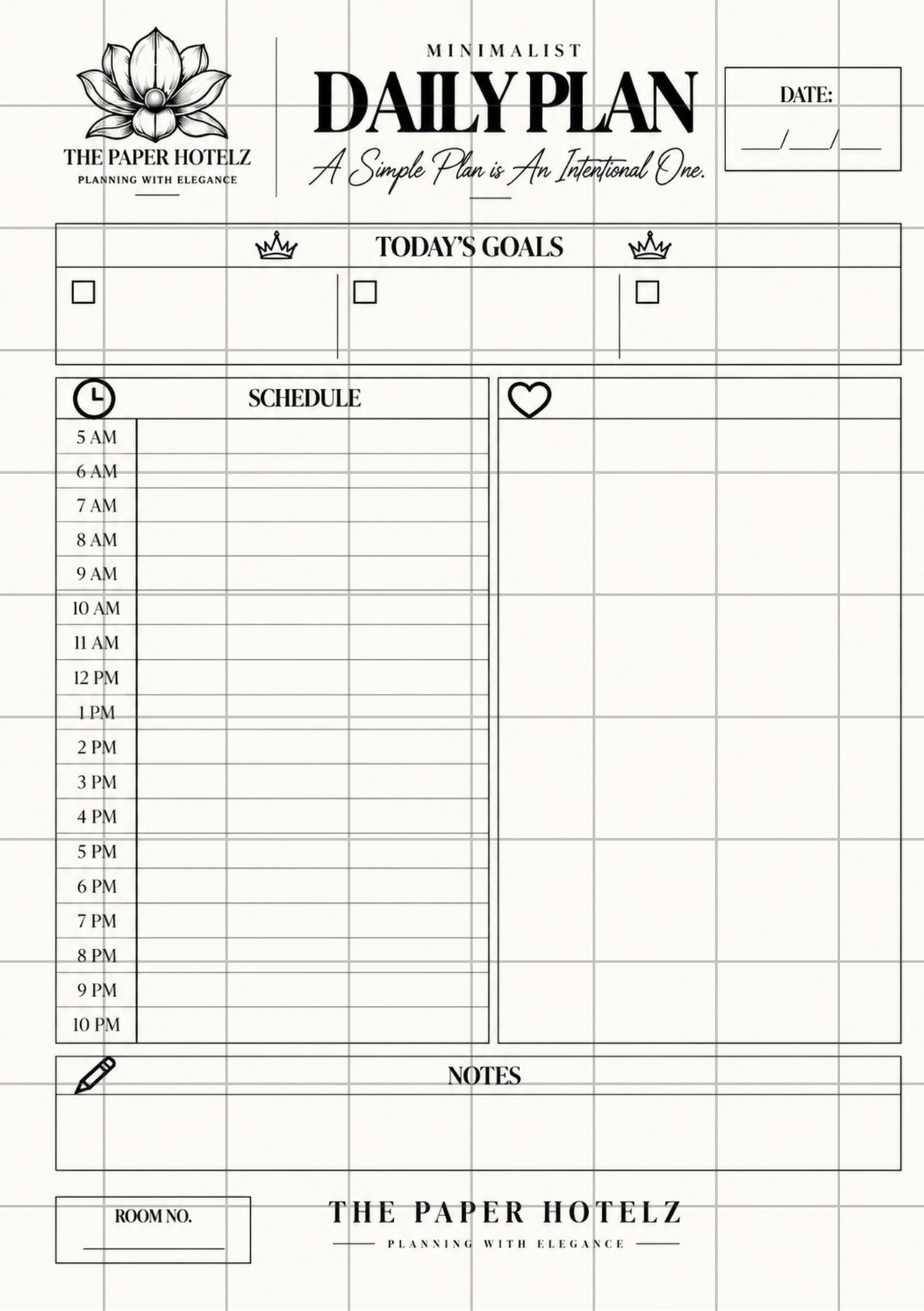 The Paper Hotelz Minimal Daily Plan Bundle | 5 A5 Printable Planner Pages | Digital Download