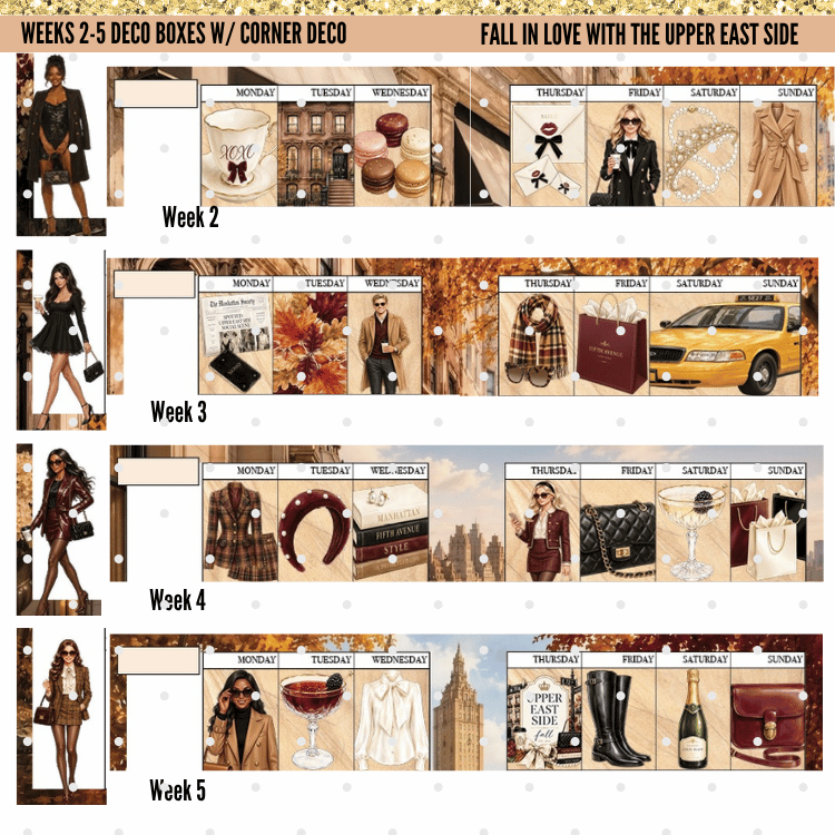 Fall in Love with the Upper East Side | A5 Monthly Deco Planner Kit | Weekly Planner | PDF Digital Download