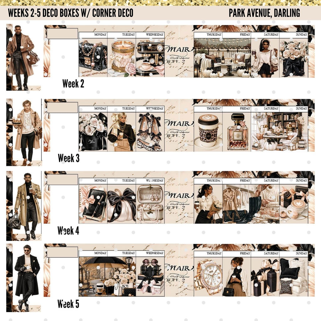 Park Avenue, Darling Monthly Planner Pages | 34 Printable Planner Inserts | Luxury A5 Planner | Monthly Dashboard | Weekly Planner | PDF Digital Download