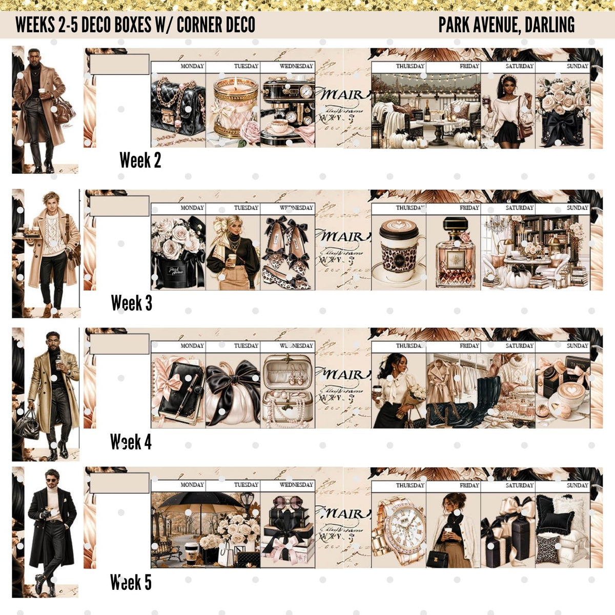 Park Avenue, Darling Monthly Planner Pages | 34 Printable Planner Inserts | Luxury A5 Planner | Monthly Dashboard | Weekly Planner | PDF Digital Download