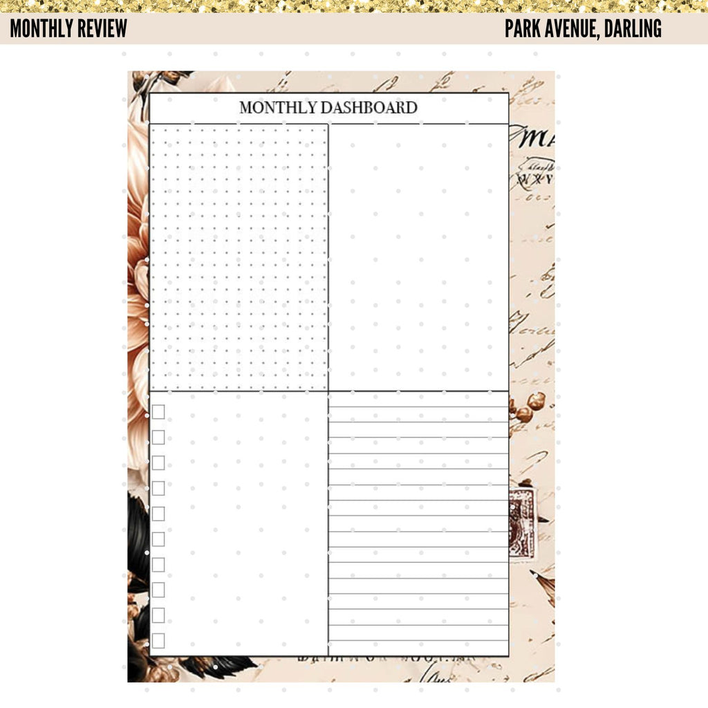 Park Avenue, Darling Monthly Planner Pages | 34 Printable Planner Inserts | Luxury TPH Planner | Monthly Dashboard | Weekly Planner | PDF Digital Download