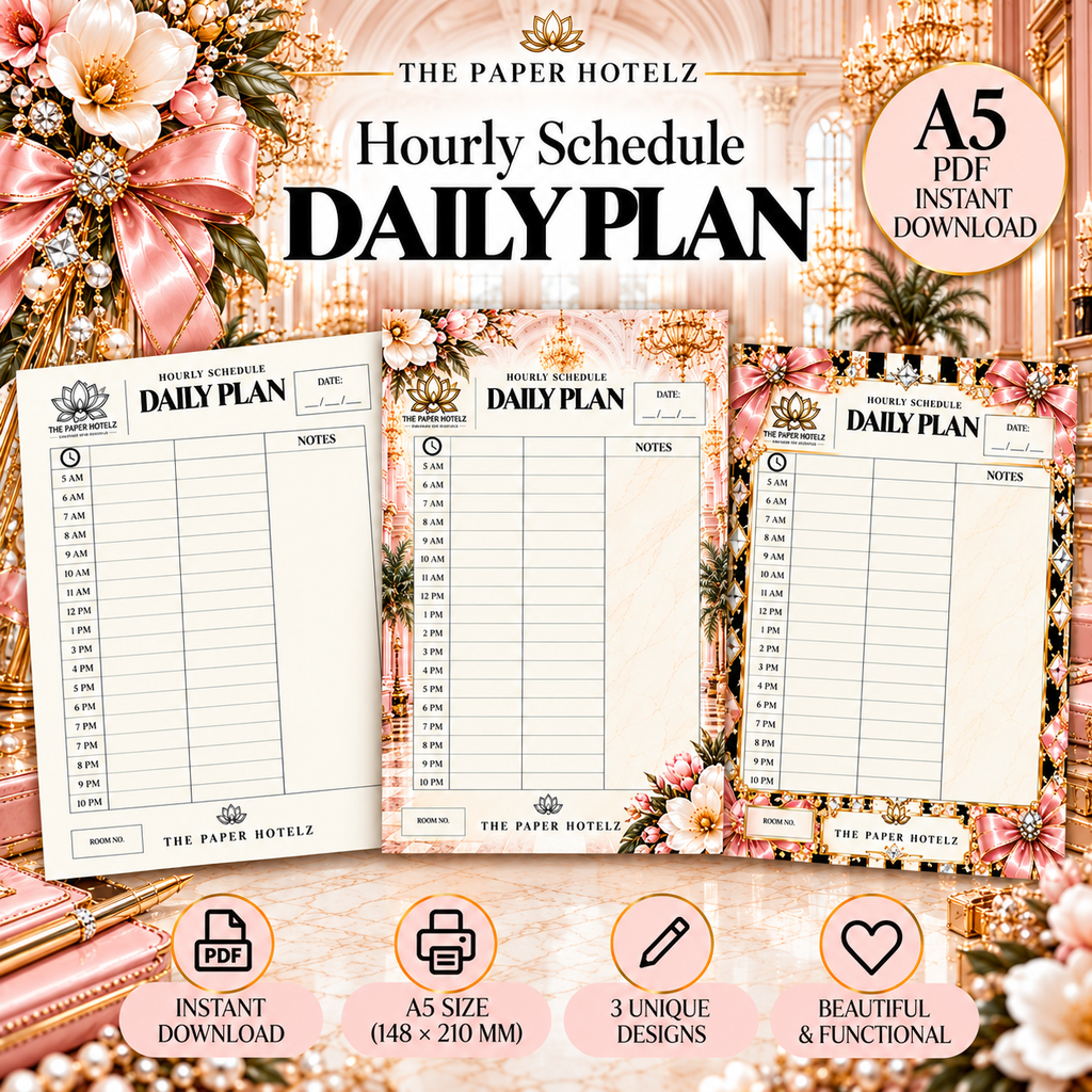 Hourly Schedule | Daily Plan Trio | 3 A5 Printable Planner Designs | Minimal, Signature & Couture | Digital Download