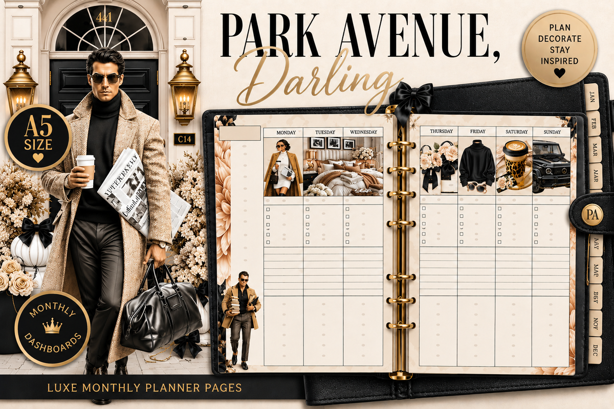 Park Avenue, Darling Monthly Planner Pages | 34 Printable Planner Inserts | Luxury A5 Planner | Monthly Dashboard | Weekly Planner | PDF Digital Download