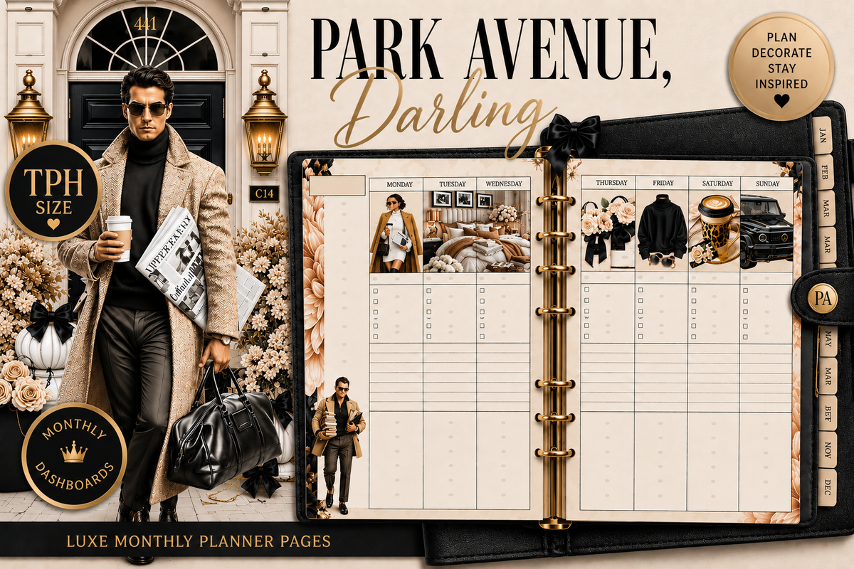 Park Avenue, Darling Monthly Planner Pages | 34 Printable Planner Inserts | Luxury TPH Planner | Monthly Dashboard | Weekly Planner | PDF Digital Download