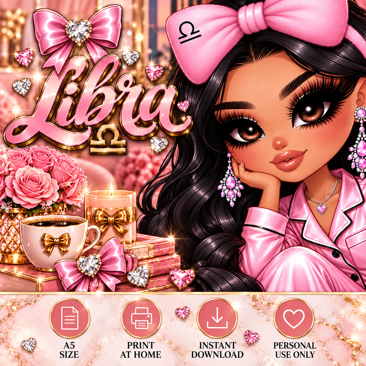 Chibi Libra Luxe Pink Dashboard | A5 Printable | Printable Planner Dashboard