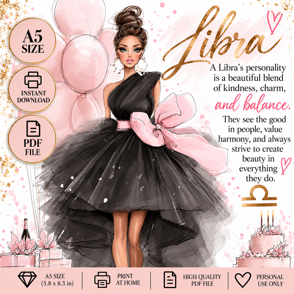 Libra Personality Dashboard | A5 Printable | Printable Planner Dashboard