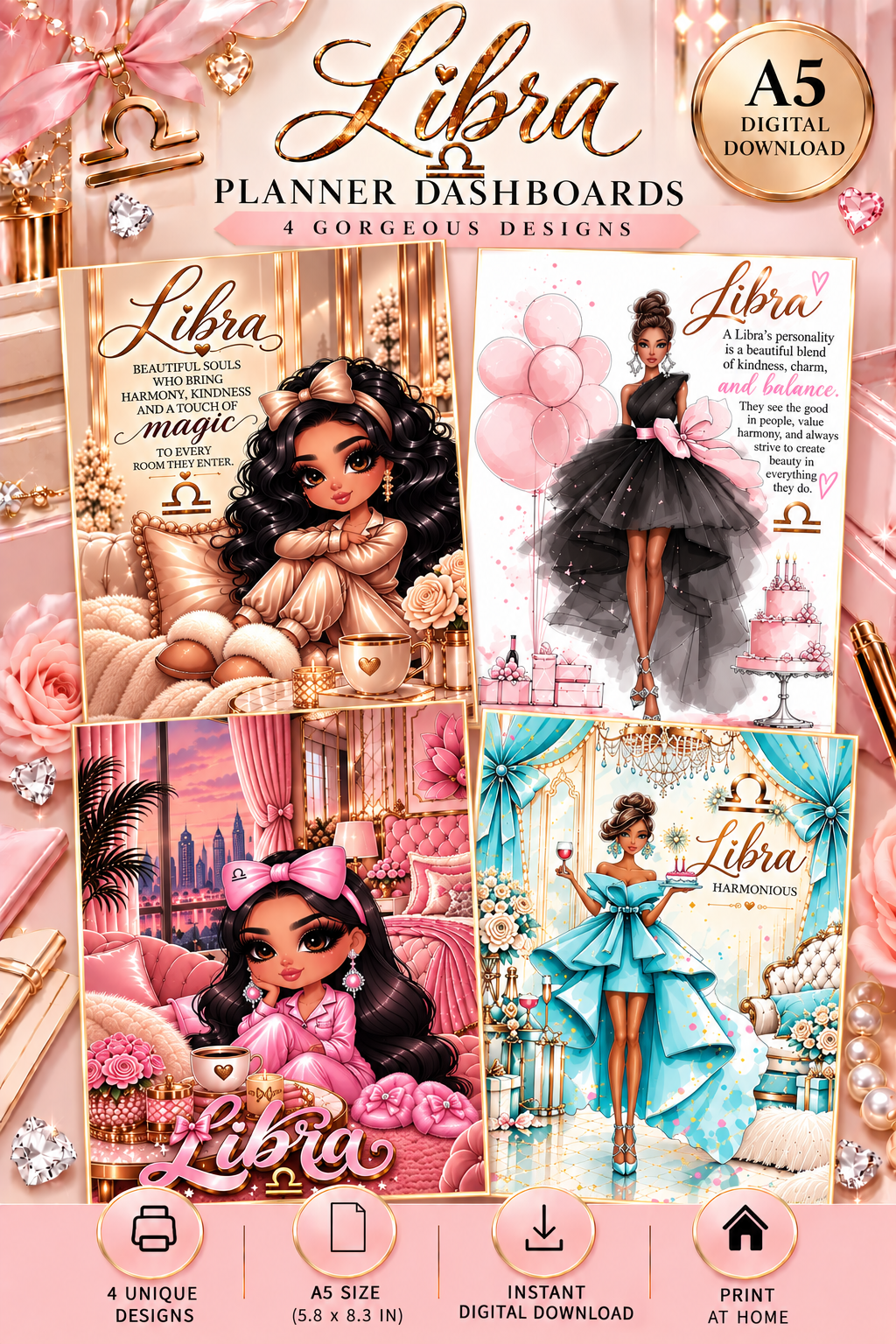 Libra Planner Dashboards | 4 Designs | A5 Collection | Digital Download