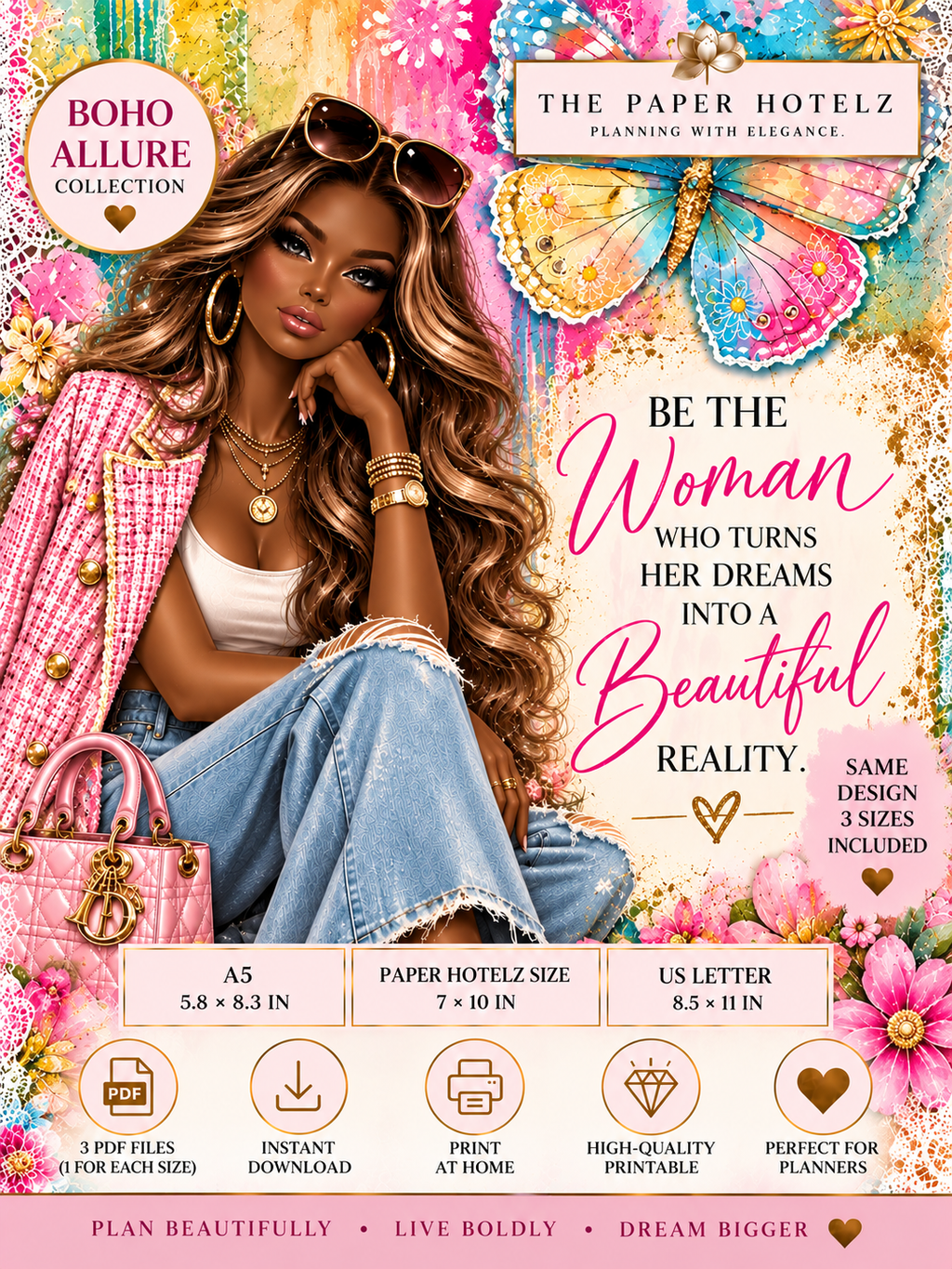 Boho Allure Collection | BE THE WOMAN | Printable Planner Dashboard