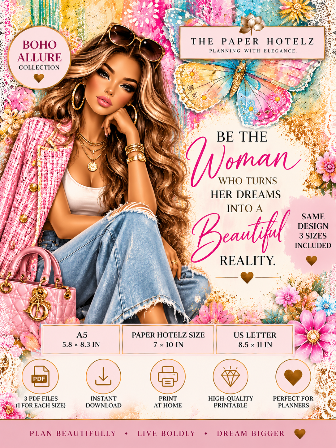 Boho Allure Collection | BE THE WOMAN | Printable Planner Dashboard