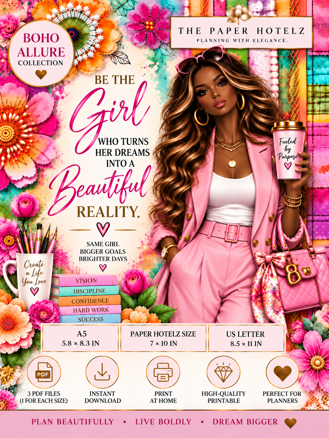 Boho Allure Collection | BE THE GIRL | Printable Planner Dashboard