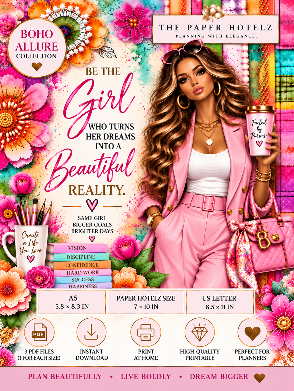 Boho Allure Collection | BE THE GIRL | Printable Planner Dashboard