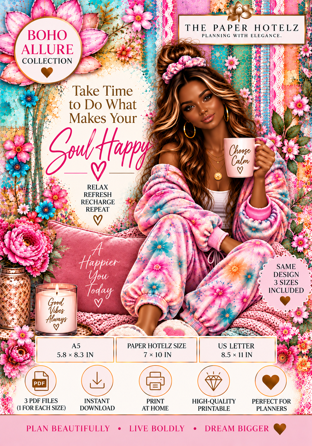 Boho Allure Collection | HAPPY SOUL | Printable Planner Dashboard