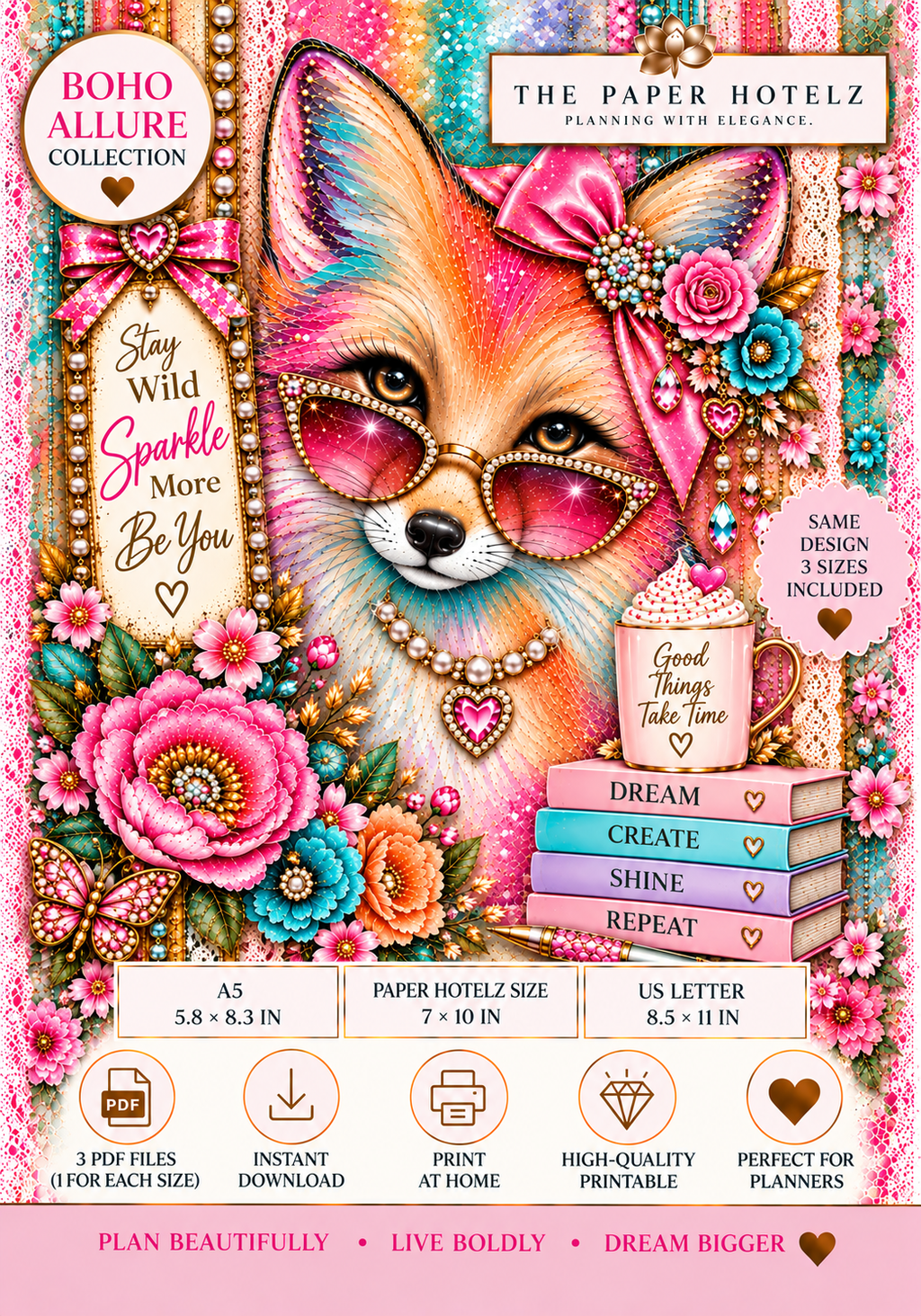 Boho Allure Collection | FOXY LADY | Printable Planner Dashboard