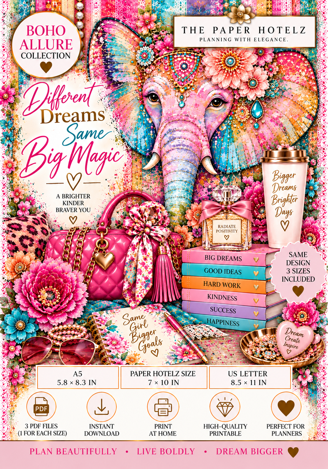 Boho Allure Collection | TEMBO GLAM | Printable Planner Dashboard