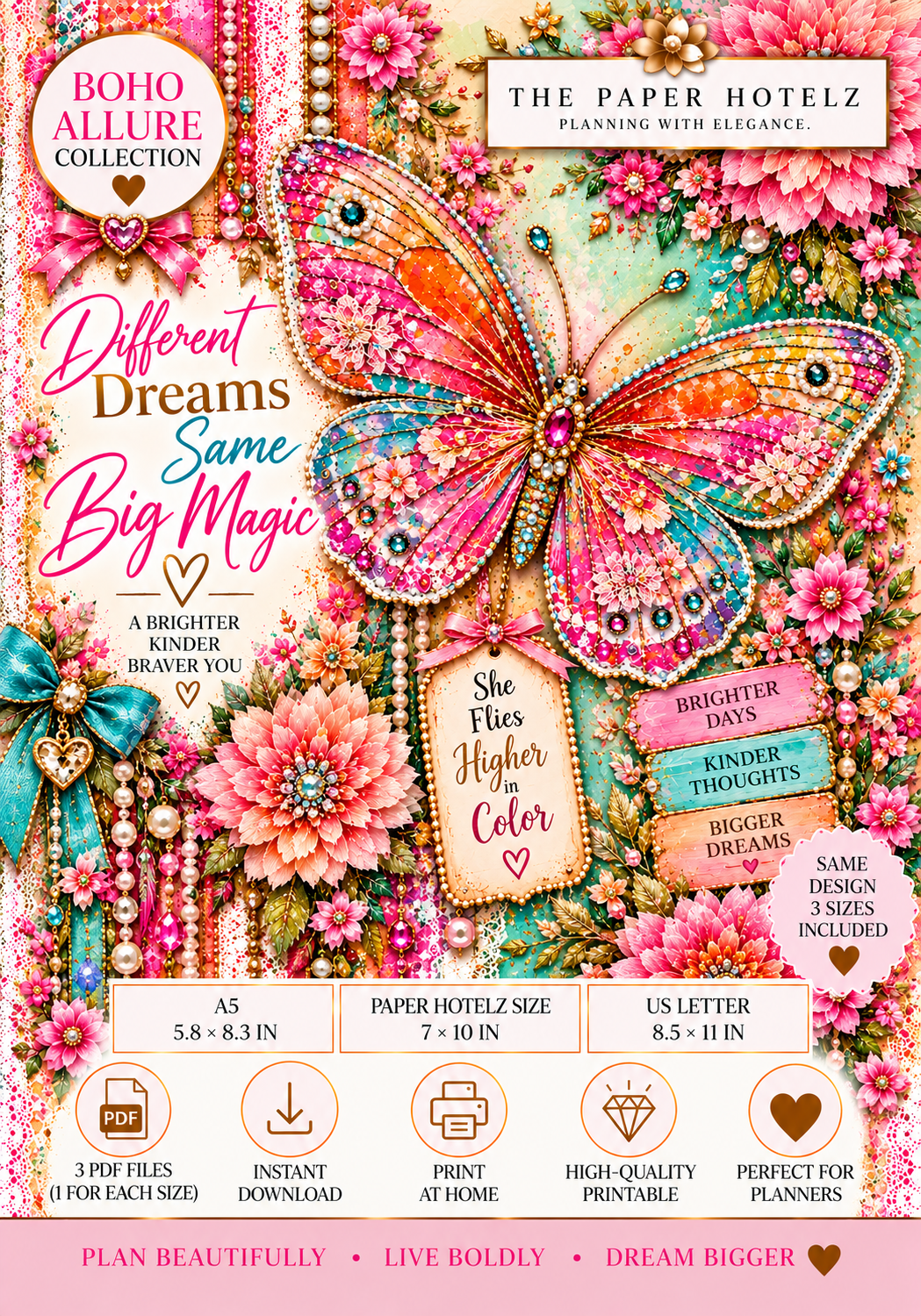 Boho Allure Collection | BUTTERFLY DREAM | Printable Planner Dashboard