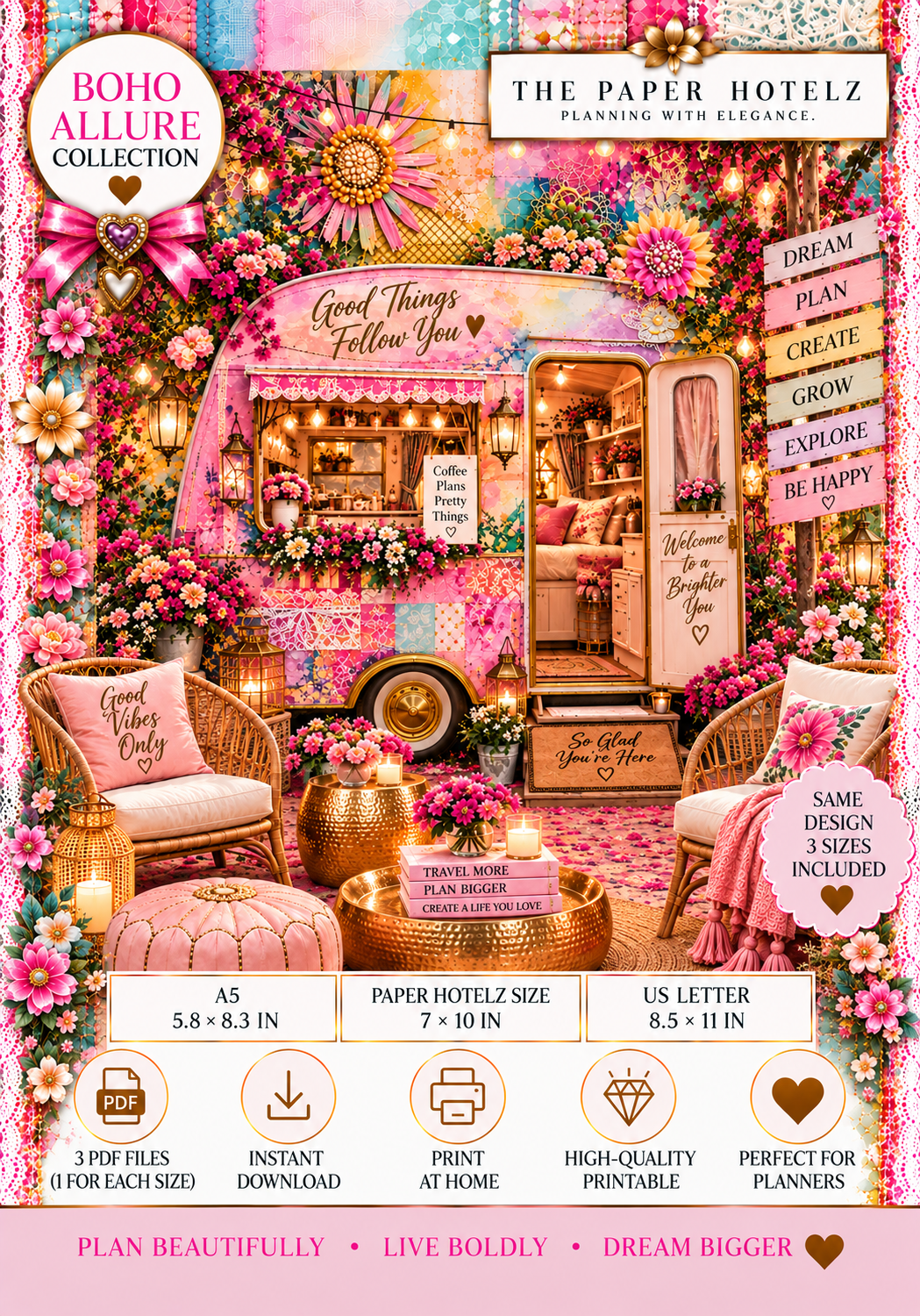 Boho Allure Collection | CAMPER ESCAPE | Printable Planner Dashboard