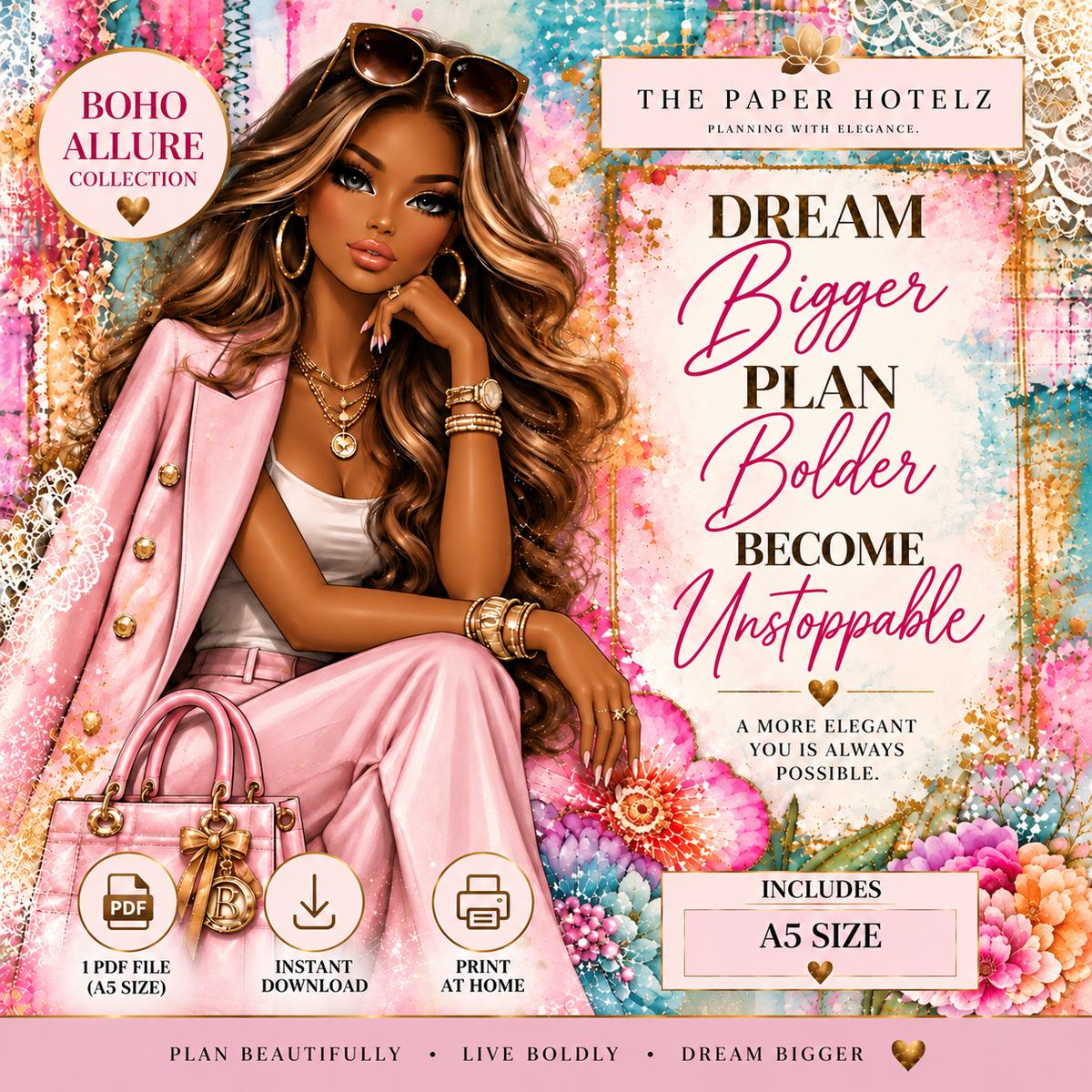 Boho Allure Collection | Dream Bigger | Printable Planner Dashboard