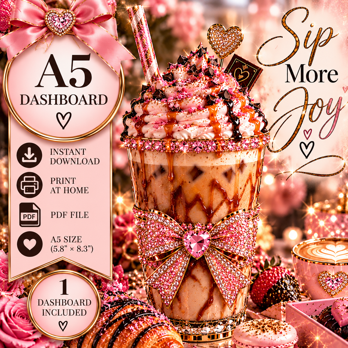 Sip More Joy | A5 Printable | Printable Planner Dashboard