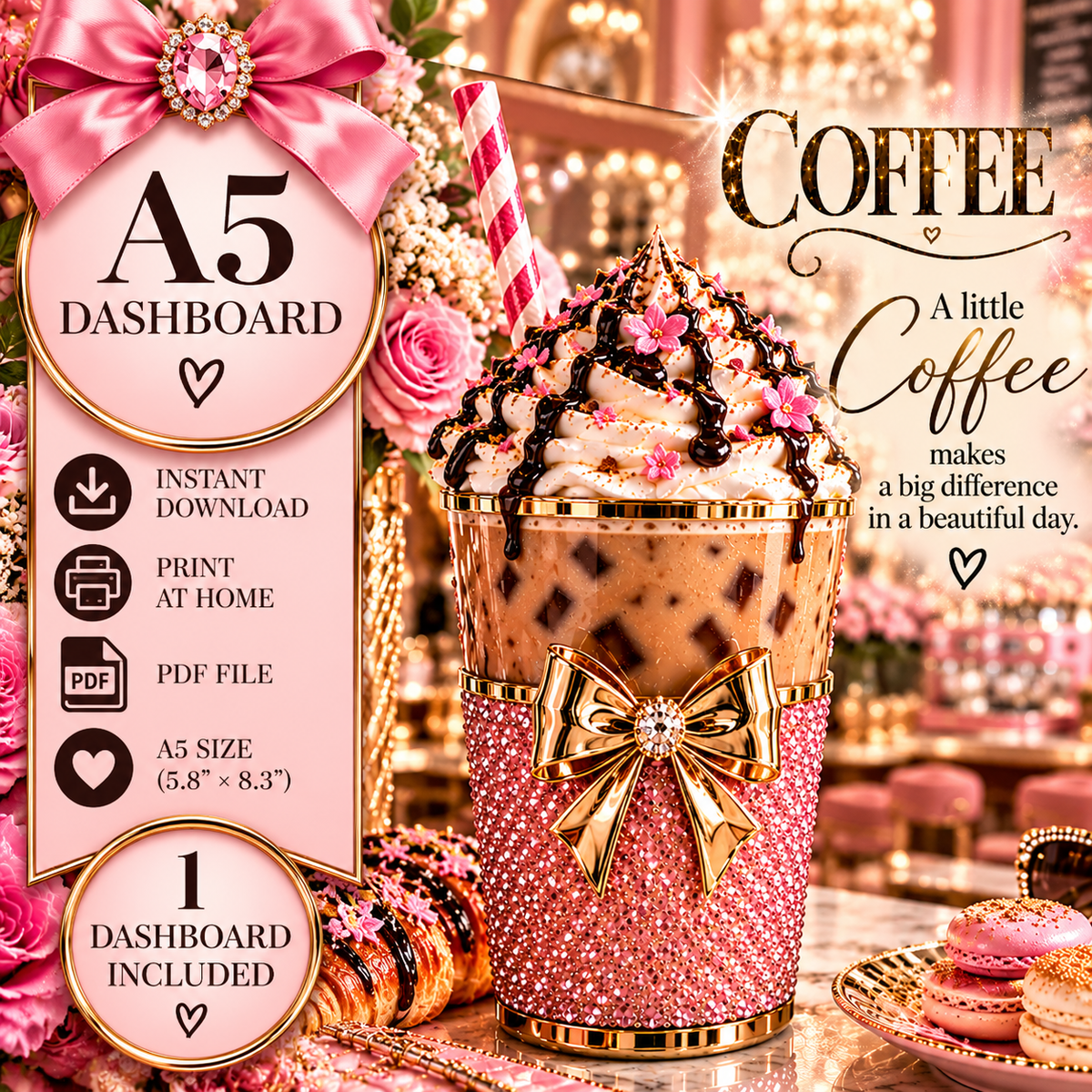 A Little Coffee, A Lot of Glam | A5 Printable | Printable Planner Dashboard