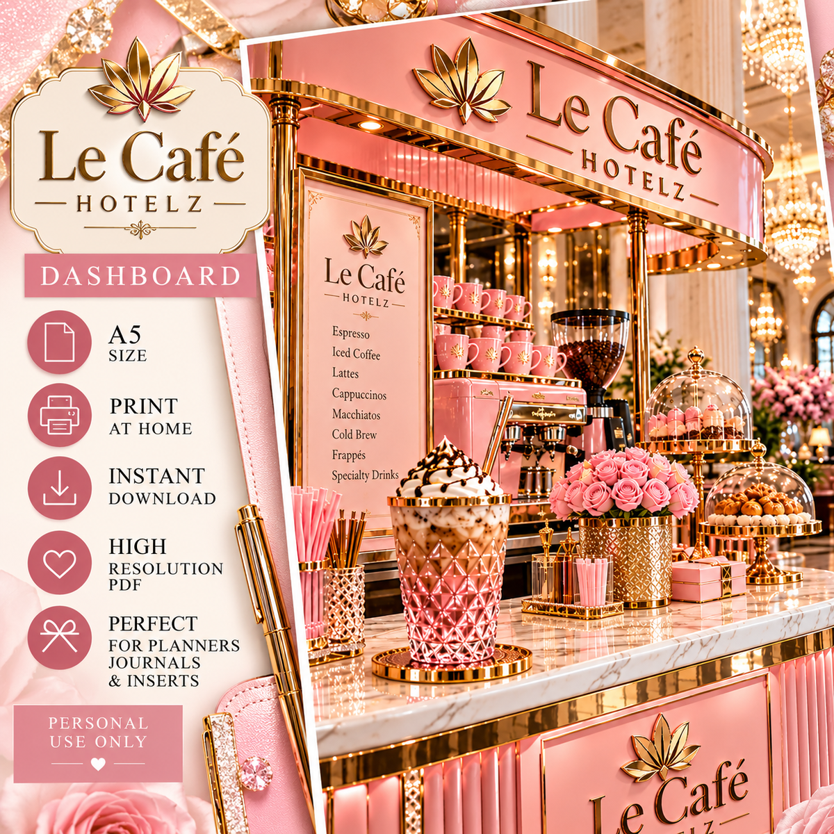 Le Café Hotelz | A5 Printable | Printable Planner Dashboard